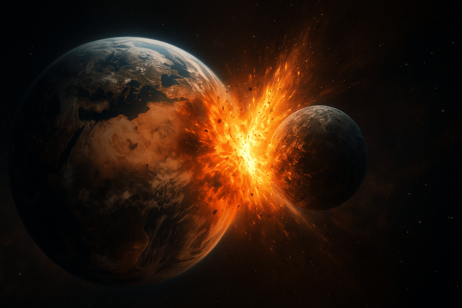 Kosmiczne zderzenie: symulacja potężnej kolizji młodych planet