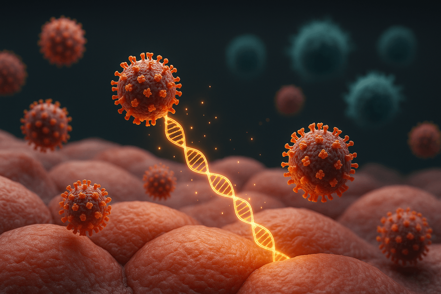 Początek nowotworu: cząstki HPV nad tkanką skóry