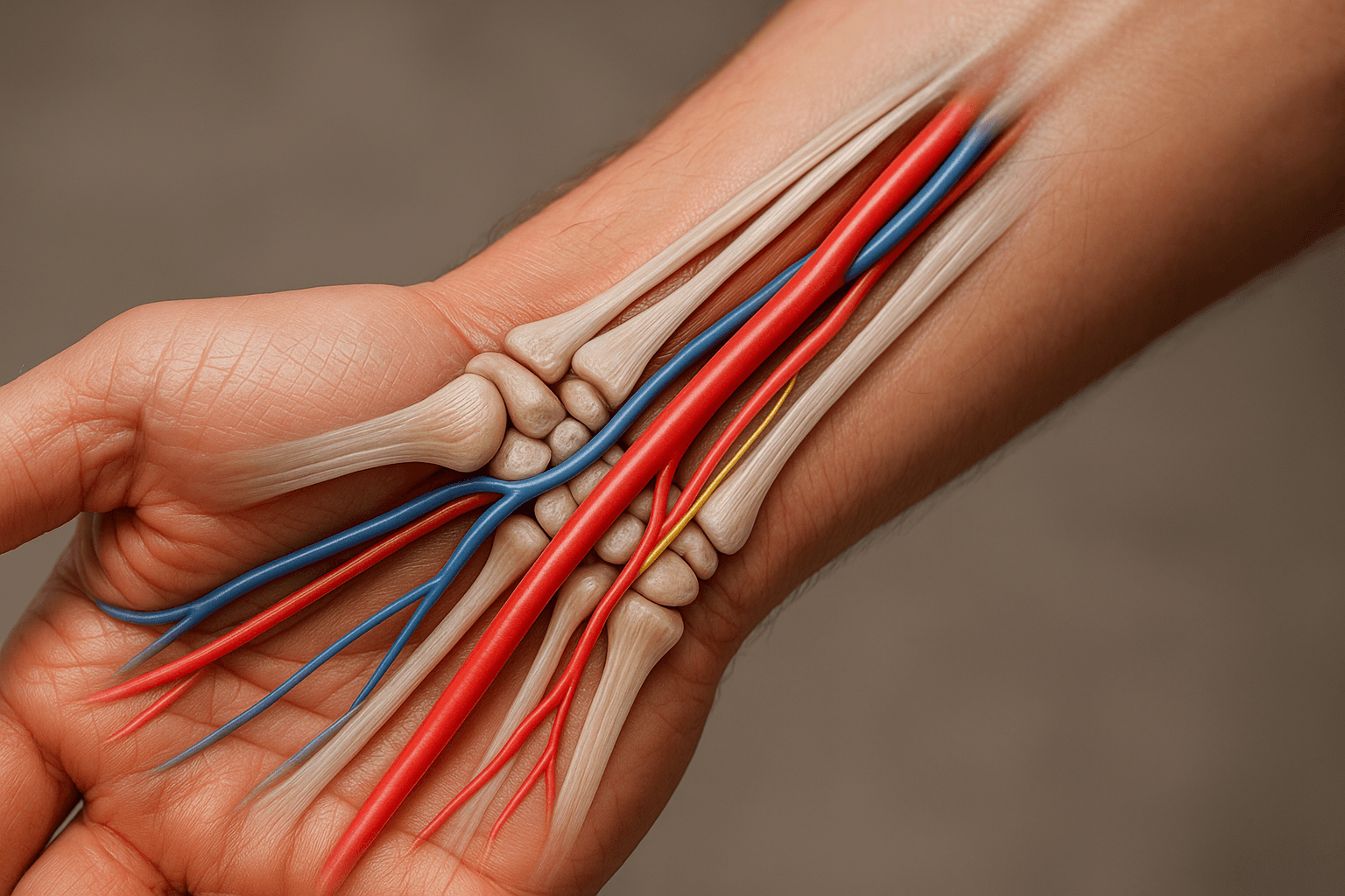 Przedramię od środka: median artery obok promieniowej i łokciowej