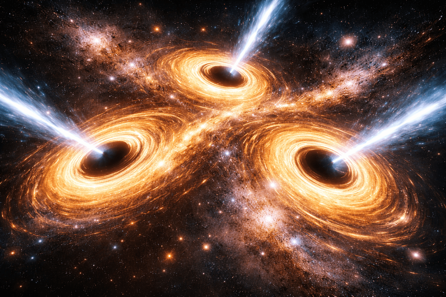 Trzy supermasywne czarne dziury w trakcie kosmicznej kolizji