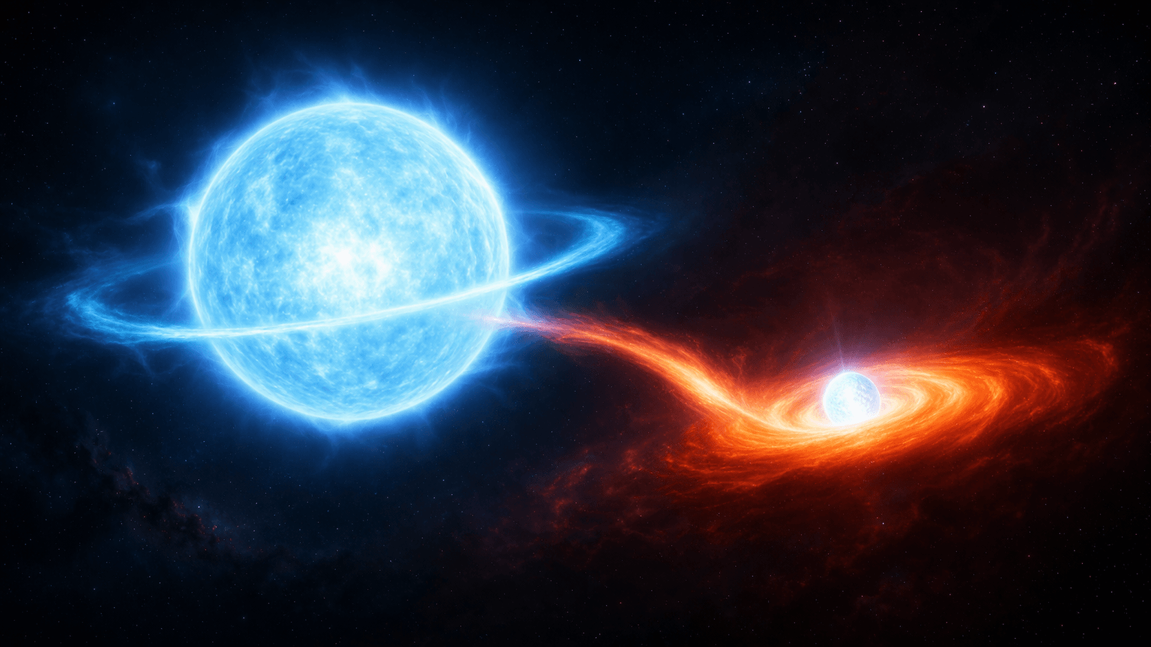 Gwiazda typu Be i biały karzeł w niezwykłym tańcu materii